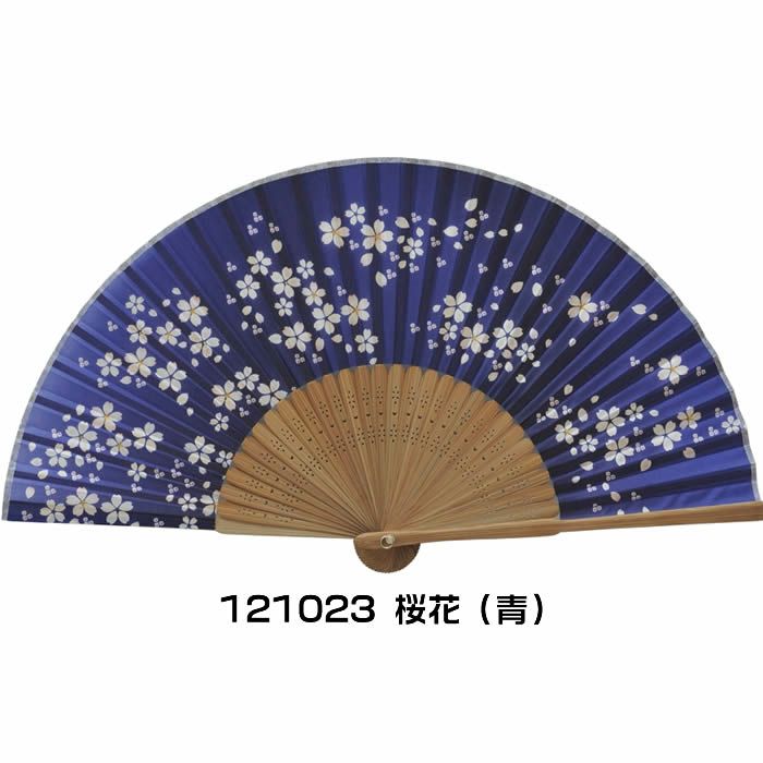 和柄女性用扇子【花/紺】２１ｃｍお祭り・贈り物に！チャーム付