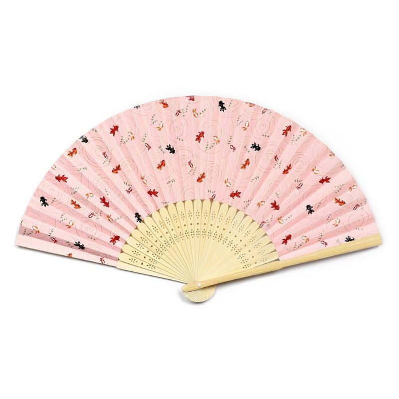 扇子 女性用 【金魚/ピンク】 友禅柄和紙21cm 扇子袋付扇面