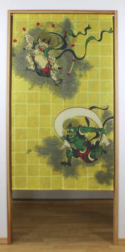 【和風のれん】★日本伝統の柄★浮世絵のれん【幅85cm×長さ150cm】風神雷神の柄[和風暖簾/和柄暖簾/外国人土産/ロングのれん]【あす楽対応_関東】【あす楽対応_近畿】【あす楽対応_東海】【あす楽対応_四国】